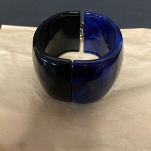 Blue Marbled & Black Swirled Bangle Asymmetrical Bangle Lucite